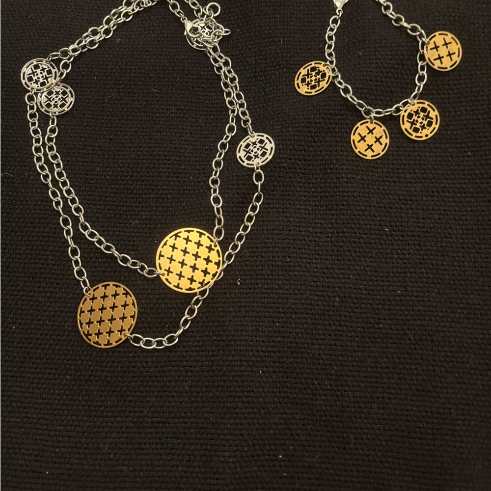 Gold and Silver Chain Necklace and Bracelet Set